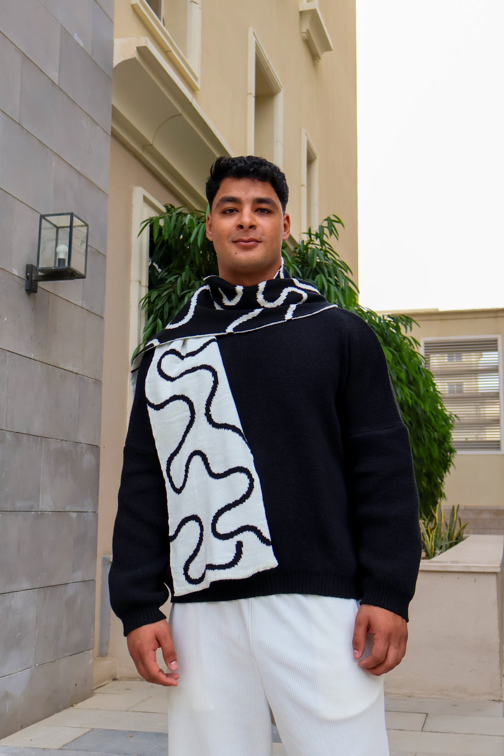 Black x White Lined Scarf