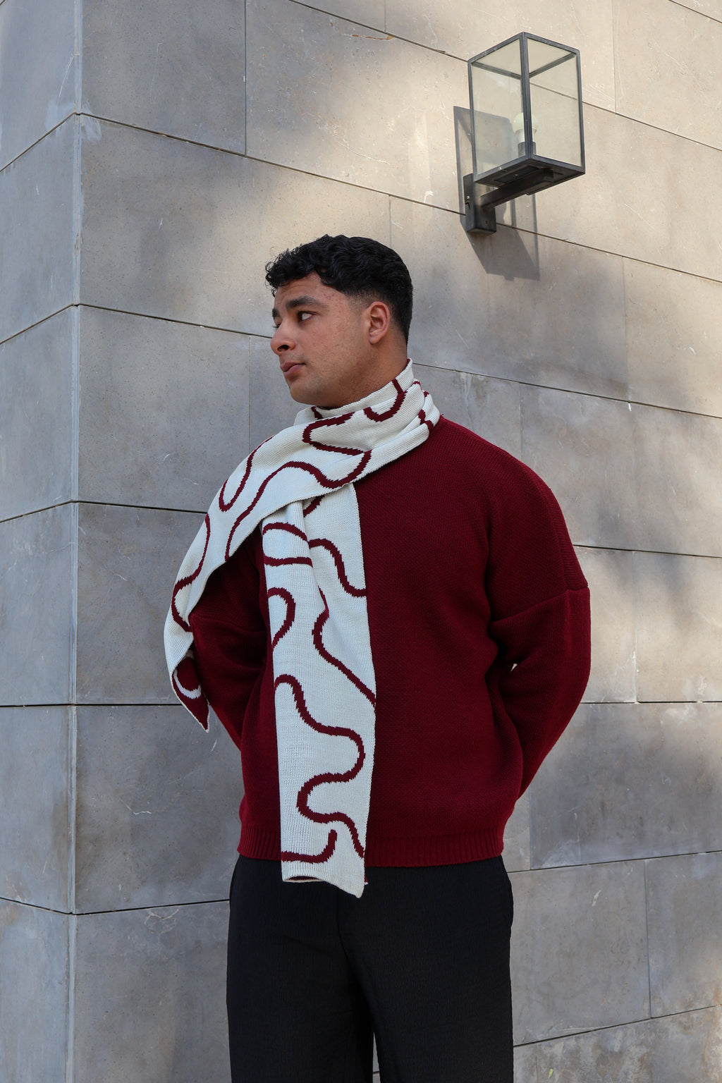 Burgundy x White Lined Scarf