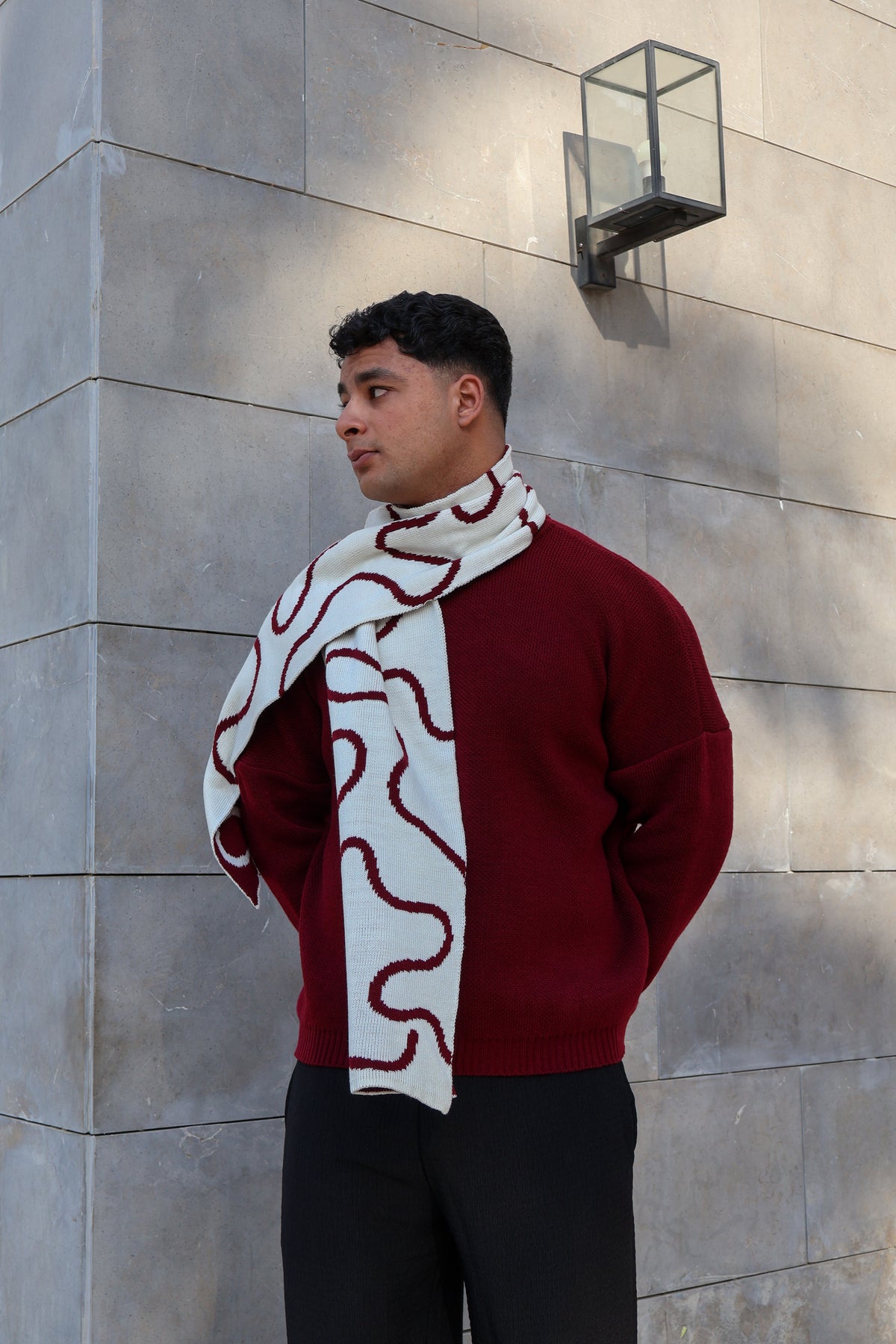 Burgundy x White Lined Scarf