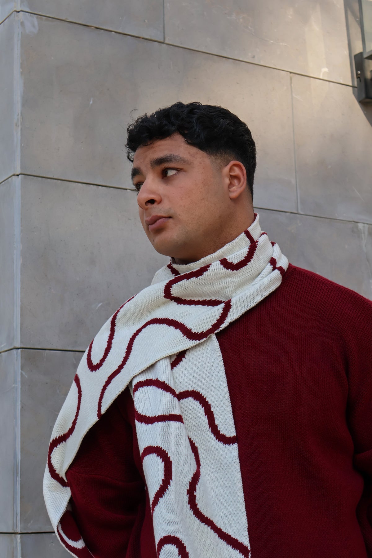 Burgundy x White Lined Scarf