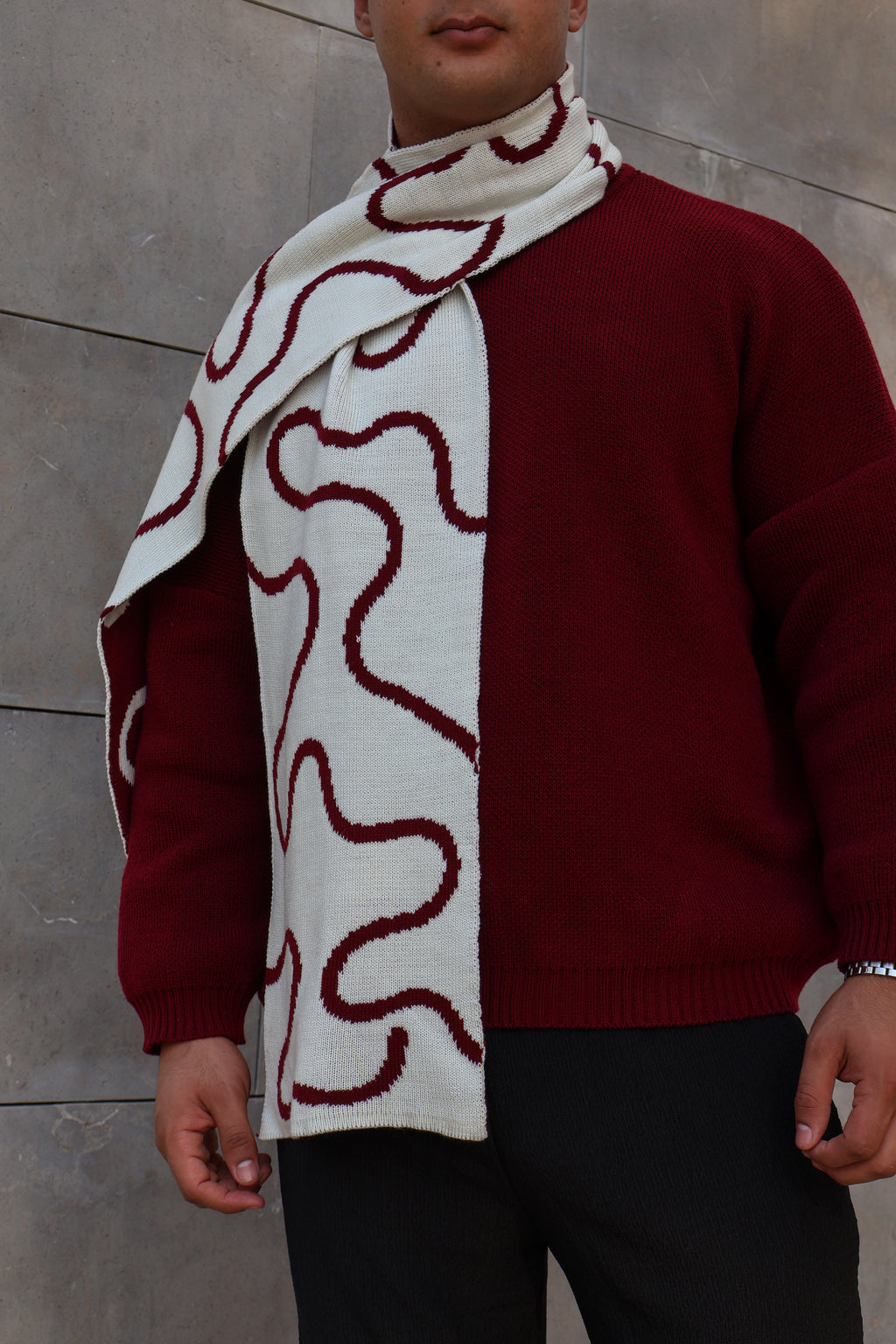Burgundy x White Lined Scarf