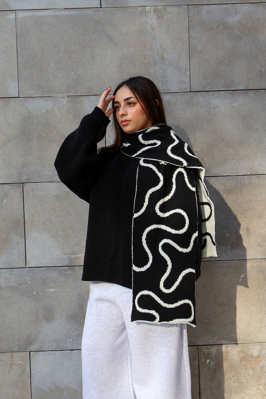Black x White Lined Scarf