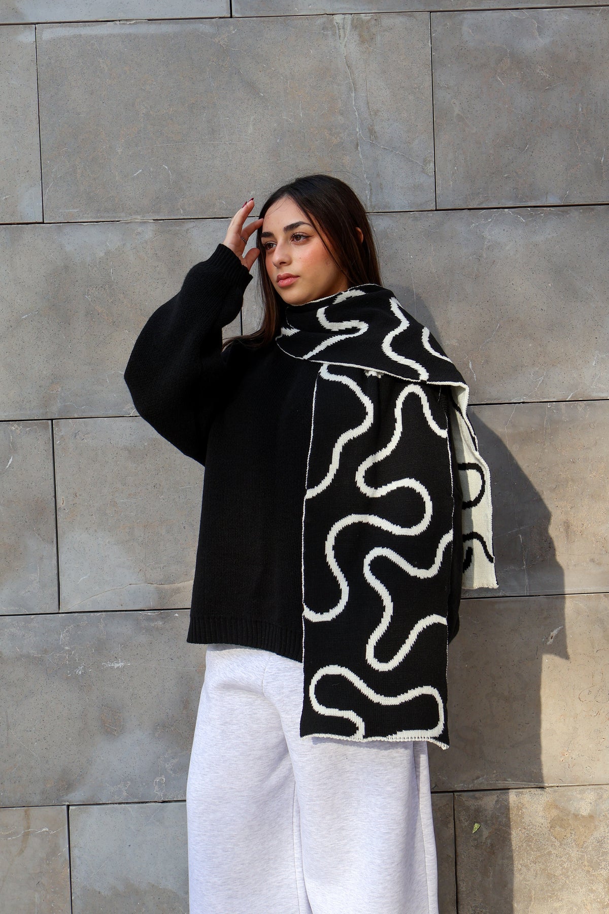 Black x White Lined Scarf