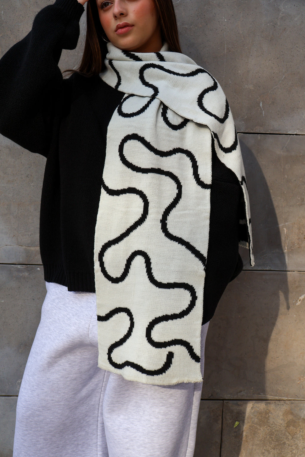 Black x White Lined Scarf