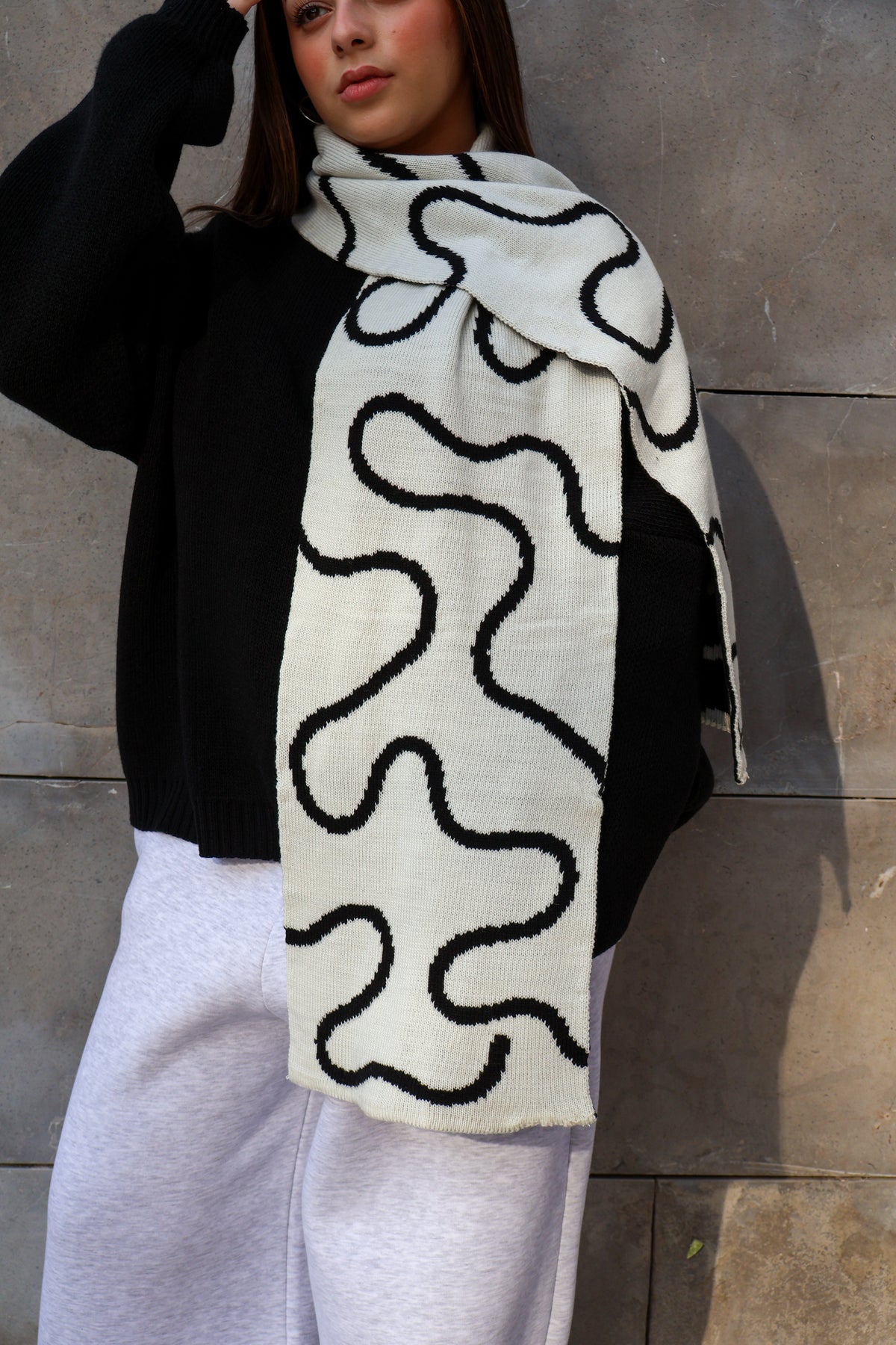Black x White Lined Scarf