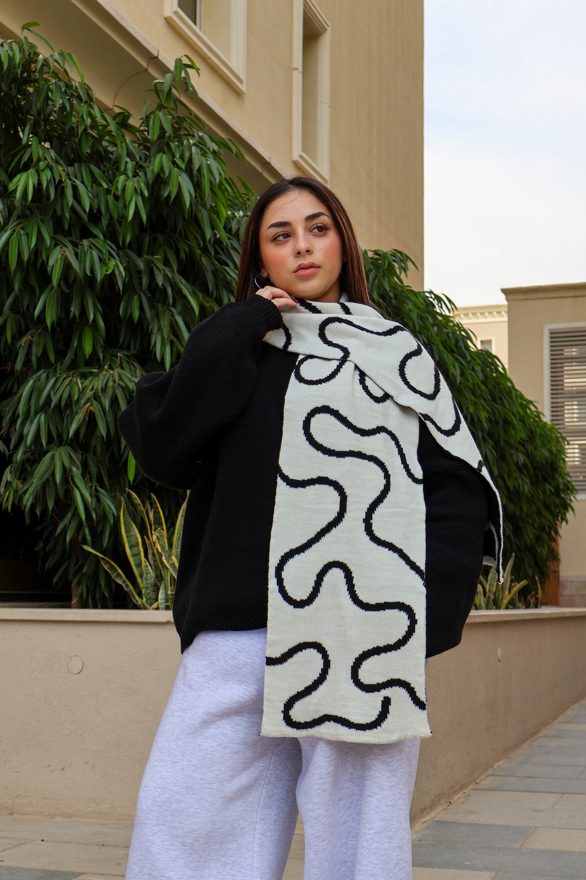 Black x White Lined Scarf